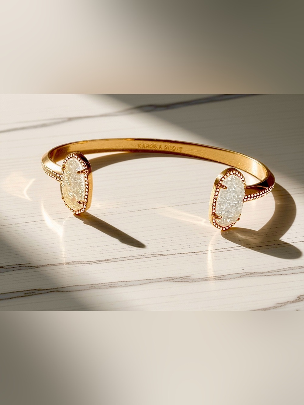 Kendra Scott Gold Tone Cuff Bracelet with White Druzy Accents